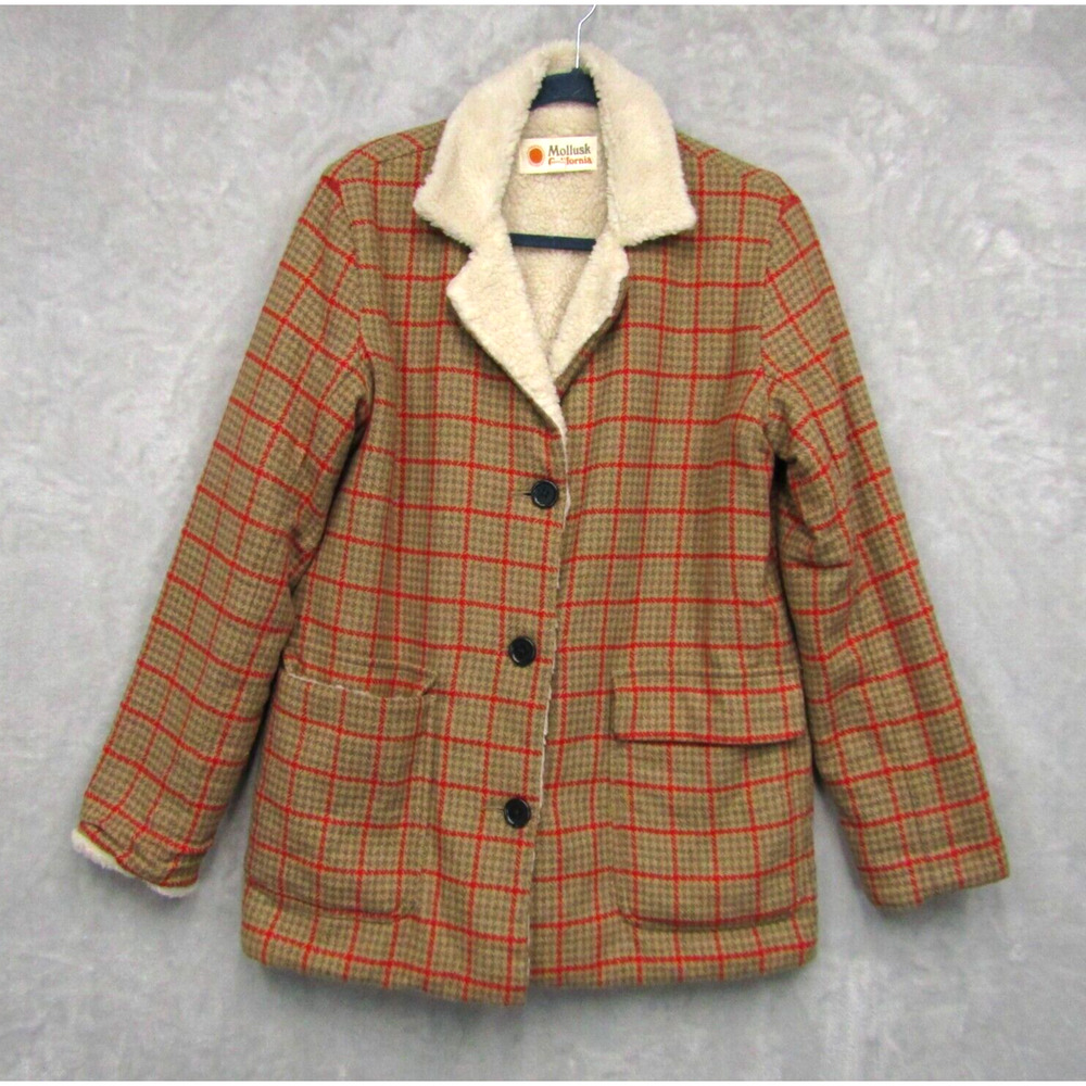 Mollusk California Jacket Womens Medium Seagrove Houndstooth Wool Sherpa Lined